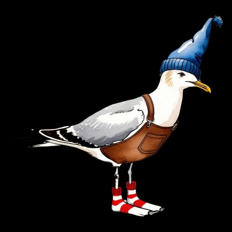 Funny seagulls illustration with cap & dungarees