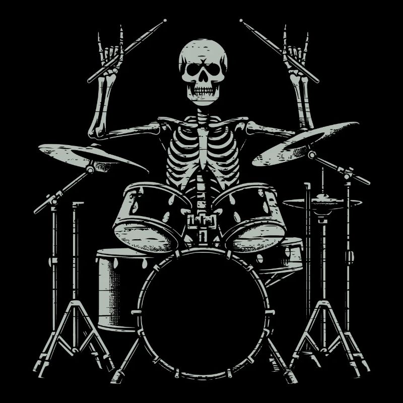 Squelette de crâne de batteur sur la batterie