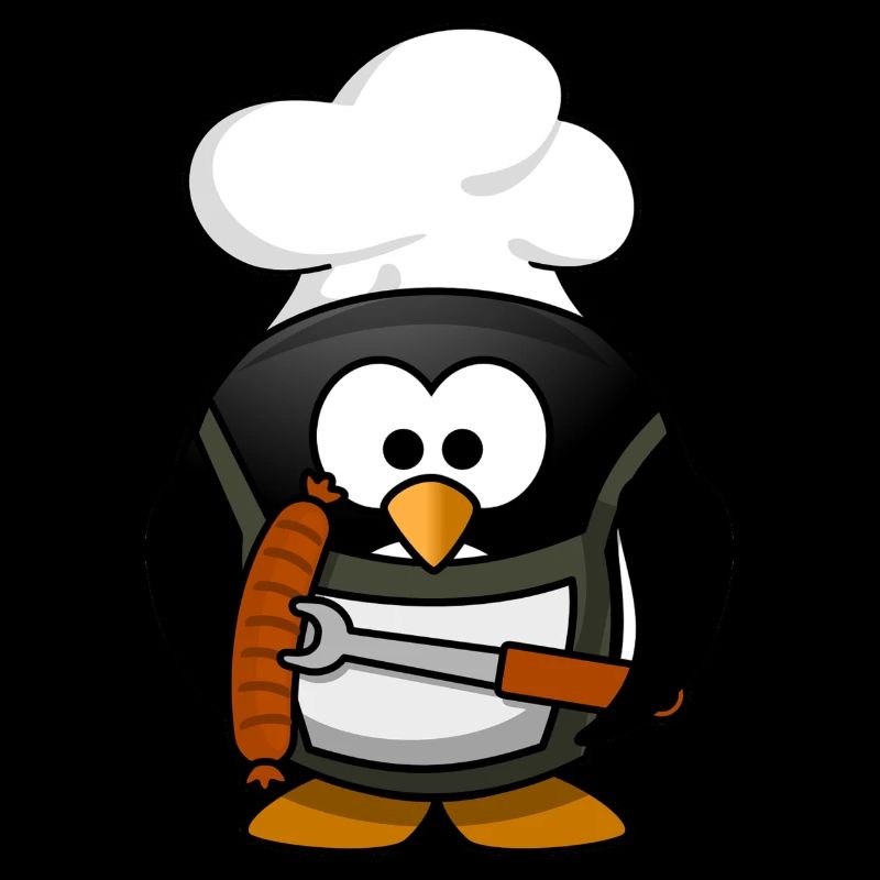 Boiling penguin with bratwurst. Gift
