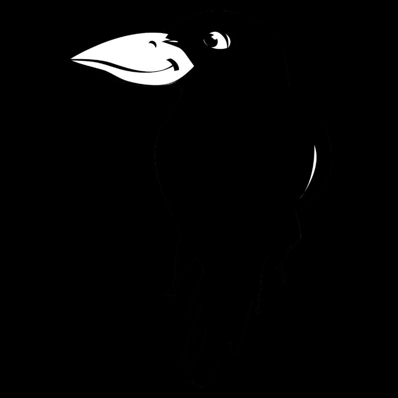 Black raven with a friendly face.