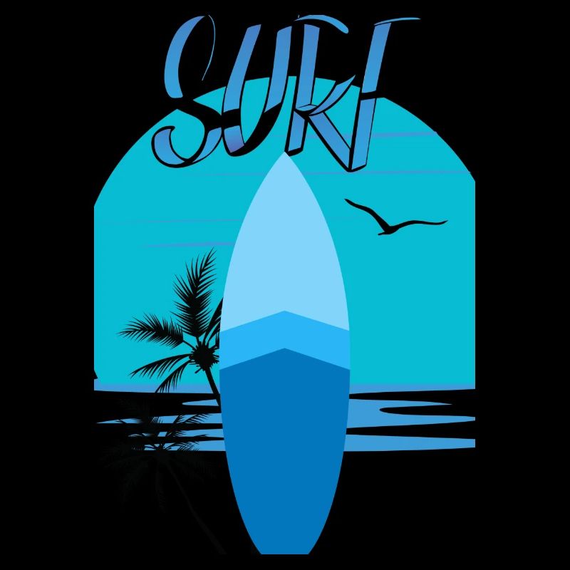 Surfboard with Sunset Blue - Palm Trees