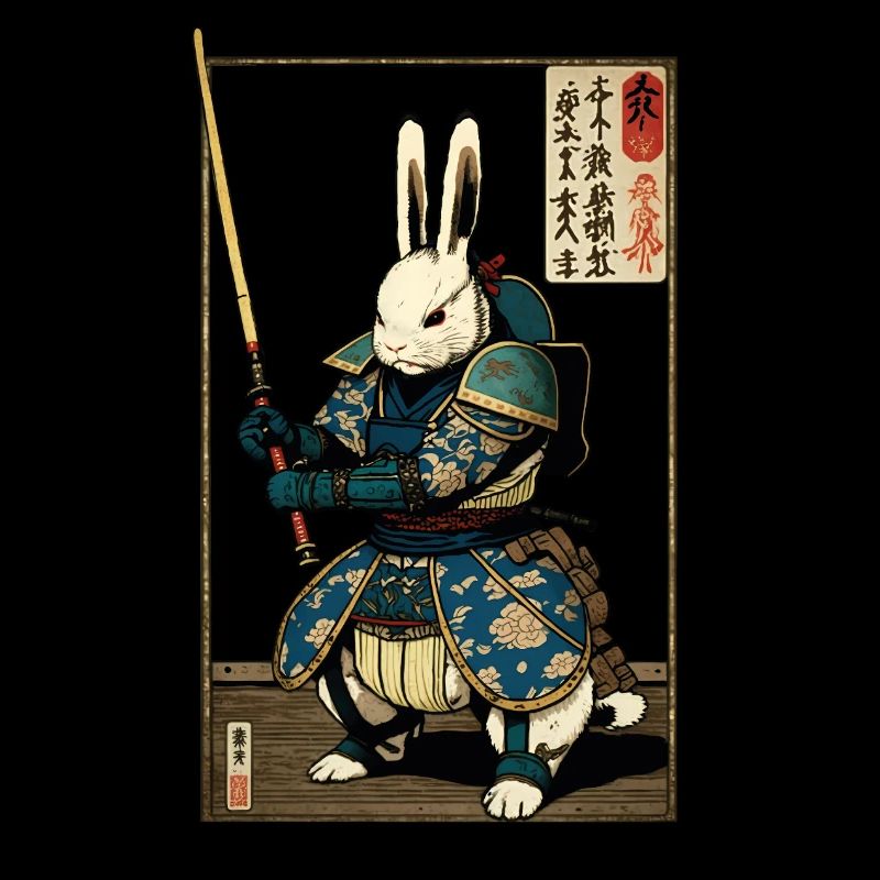 Japanese rabbit in samurai armor in ukiyo-e style