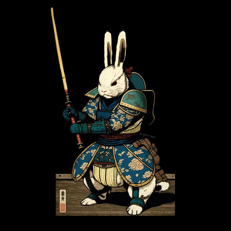 Lapin japonais en armure de samouraï de style ukiyo-e