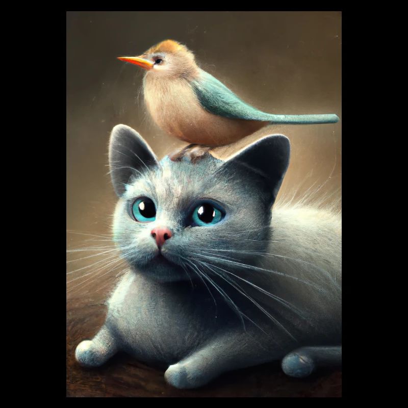 Vogel sitzt auf Katze