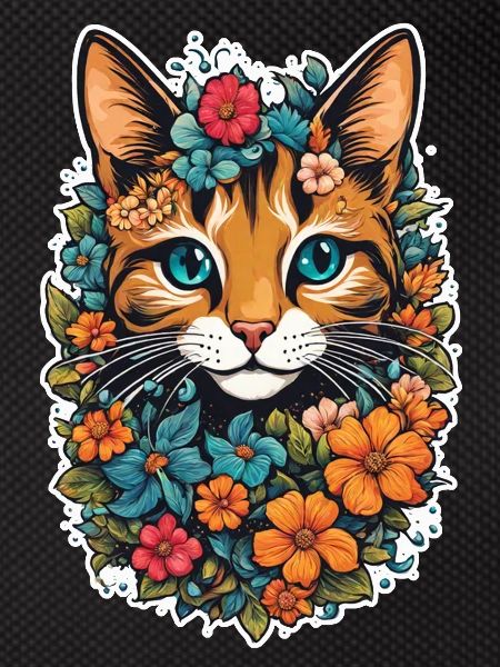 chat et fleur aquarelle