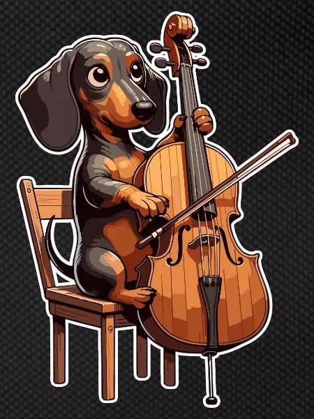 Cute Dachshund playing Cello