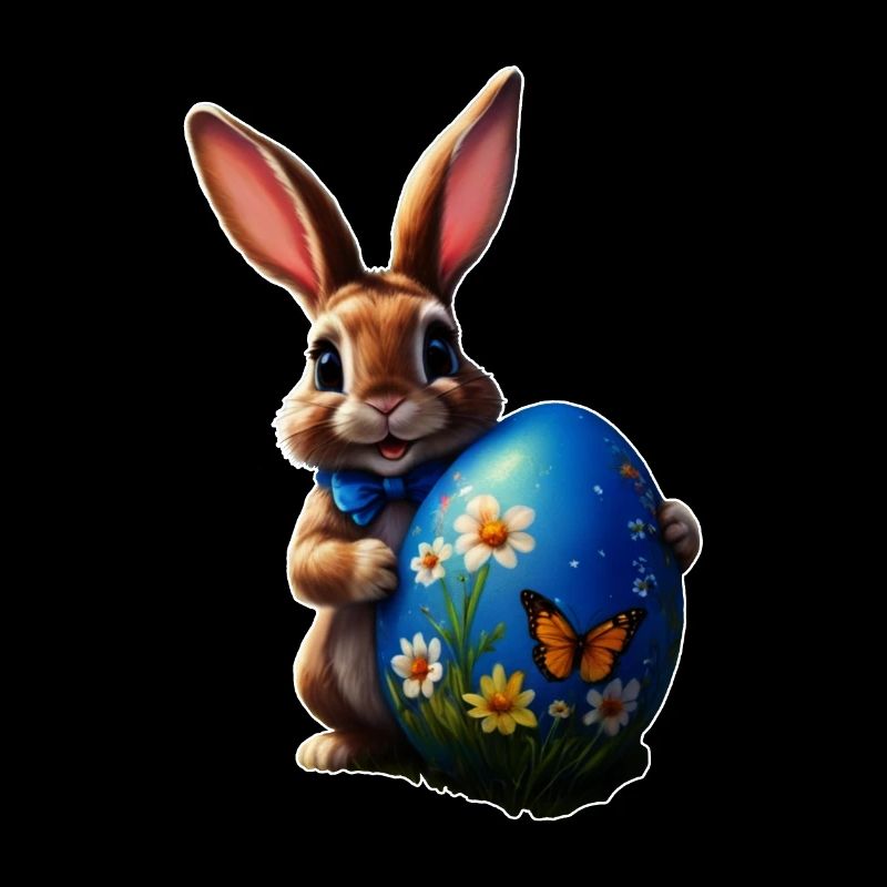 Petit lapin de Pâques avec œuf de Pâques bleu