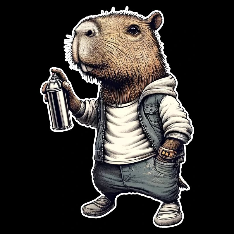 Capybara sprays graffiti