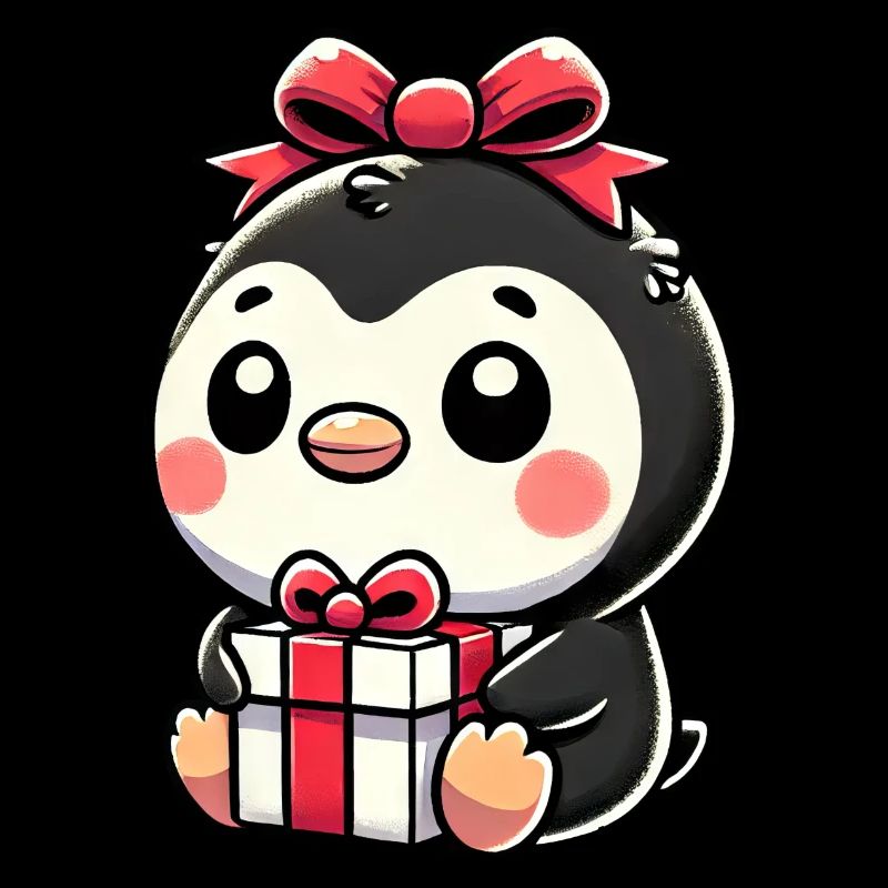 Weihnachtsmann und Pinguin mit Geschenk