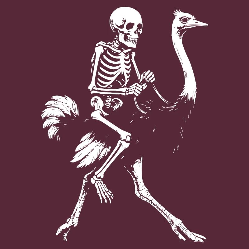 Unheimliches Skelett auf fliegendem Strauß Illustration