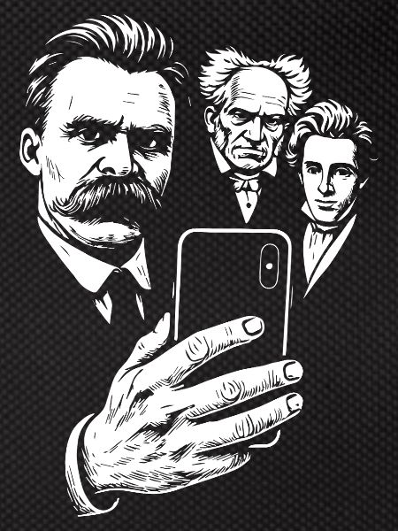Nietzsche-Selfie mit Schopenhauer und Kierkegaard