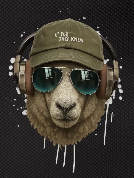 Schaf mit Kopfhörer Retro Stil