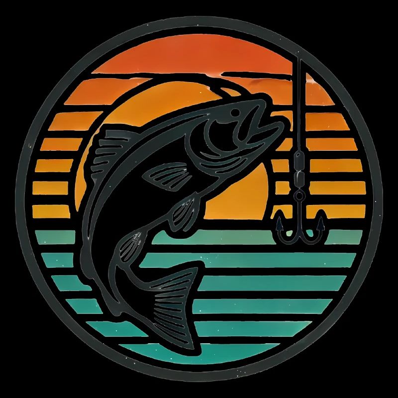 Pêche rétro bar saut coucher de soleil badge