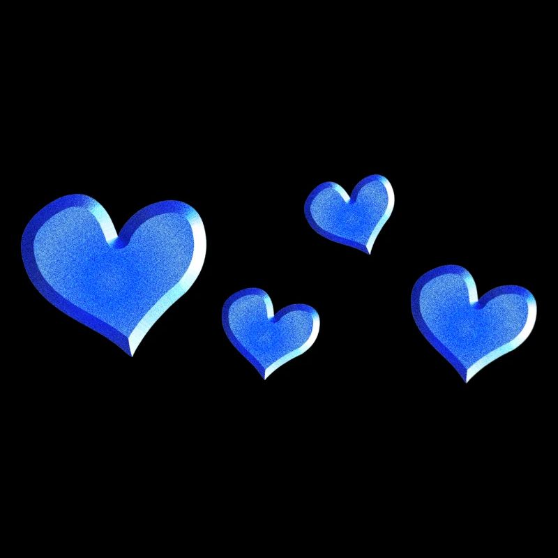 four hearts blue glittering