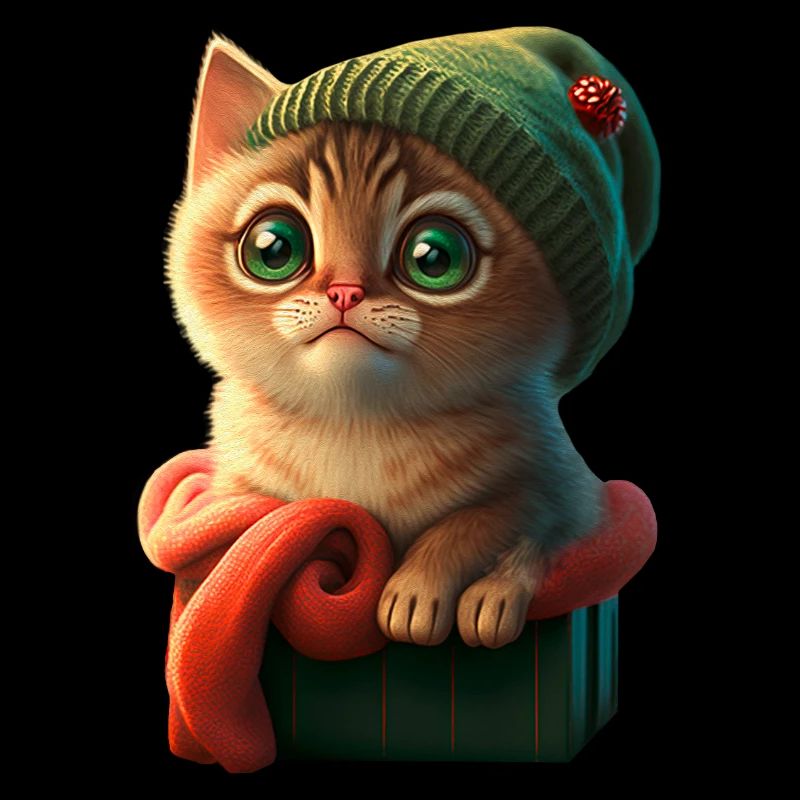 cozy kitten with knitted hat in a box