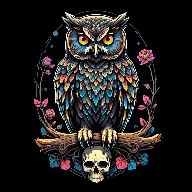 Dekorative bunte Eule mit Schädel