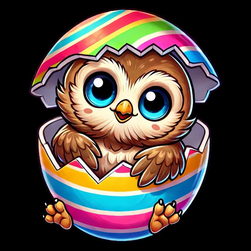 Cute Owl Cartoon Easter Egg Hatching