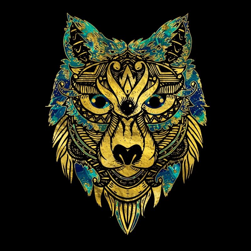 Tribal Wolf - Gold and Marble Decorated