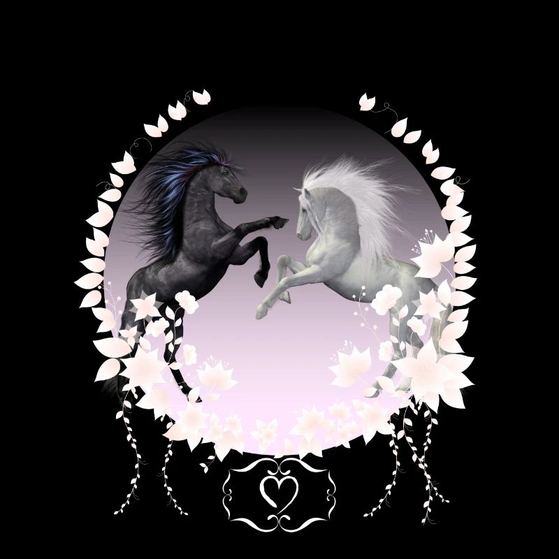 Graphique Deux chevaux en fleurs avec coeur