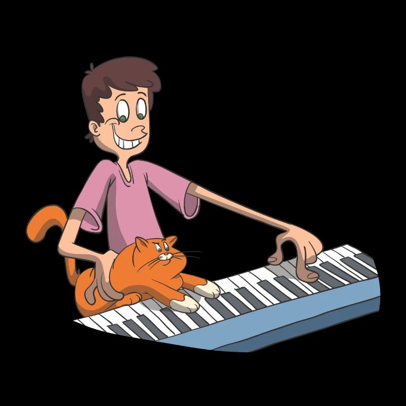 Piano piano player plays with cat