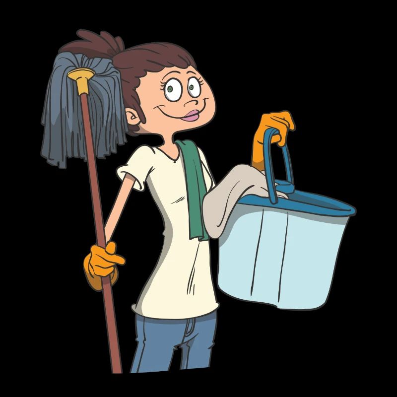 Putzfrau mit Wischmob und Eimer