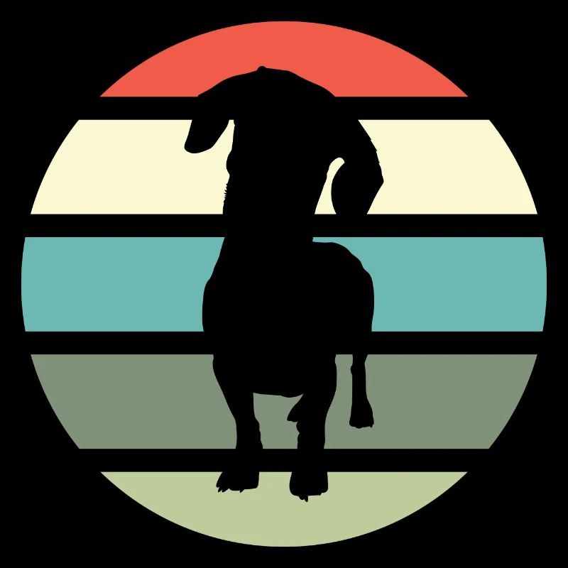 Dackel Dachshund Teckel Silhouette mit retro Sonne