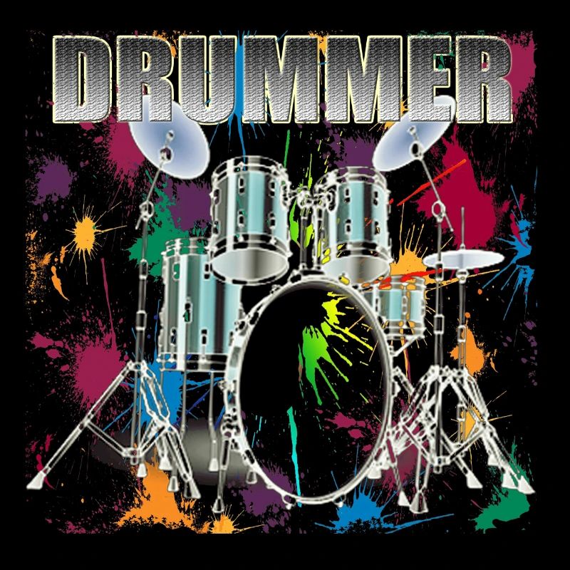 Drummer Art Design Silver Text