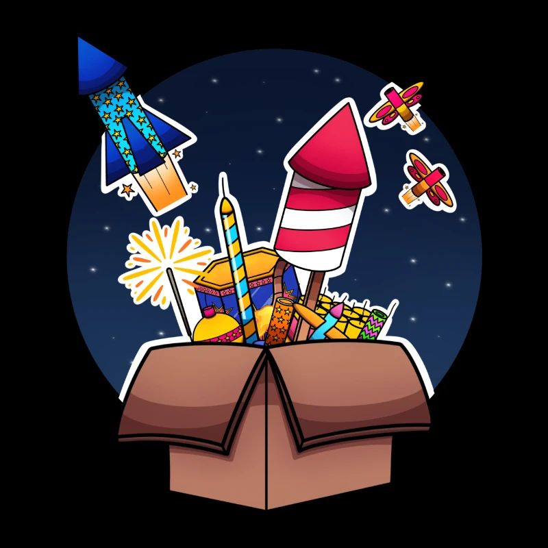 Colorful Fireworks In Box Exploding