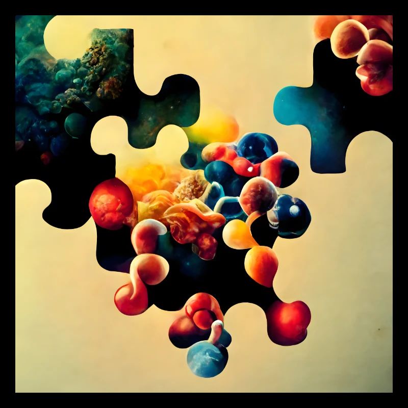 Puzzle motif with molecules