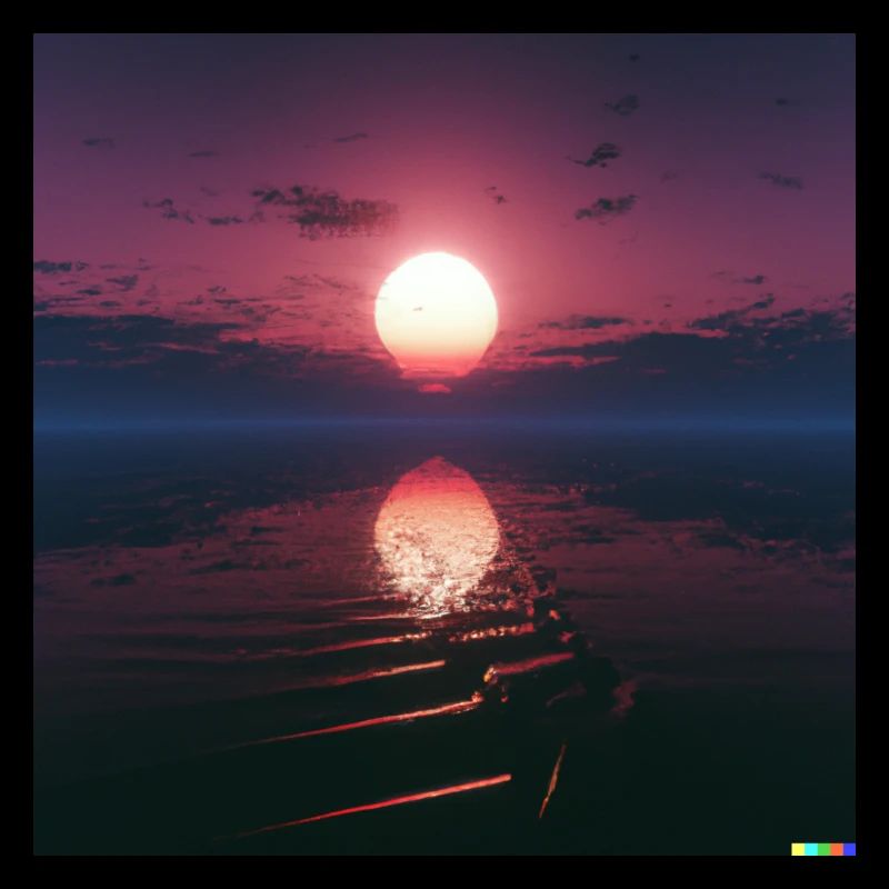 Coucher de soleil synthwave à l’horizon