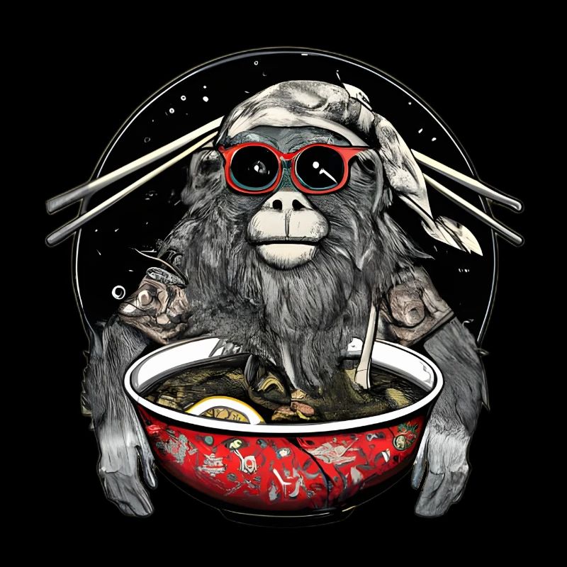 Hipster monkey enjoys ramen noodles design