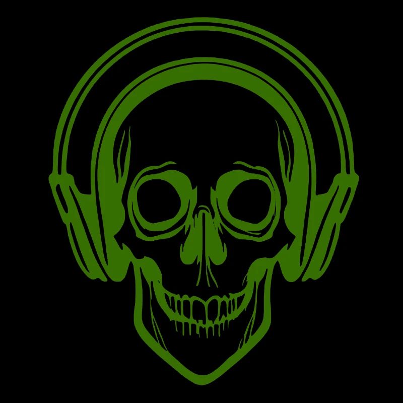 Skull hört Musik mit Kopfhörern