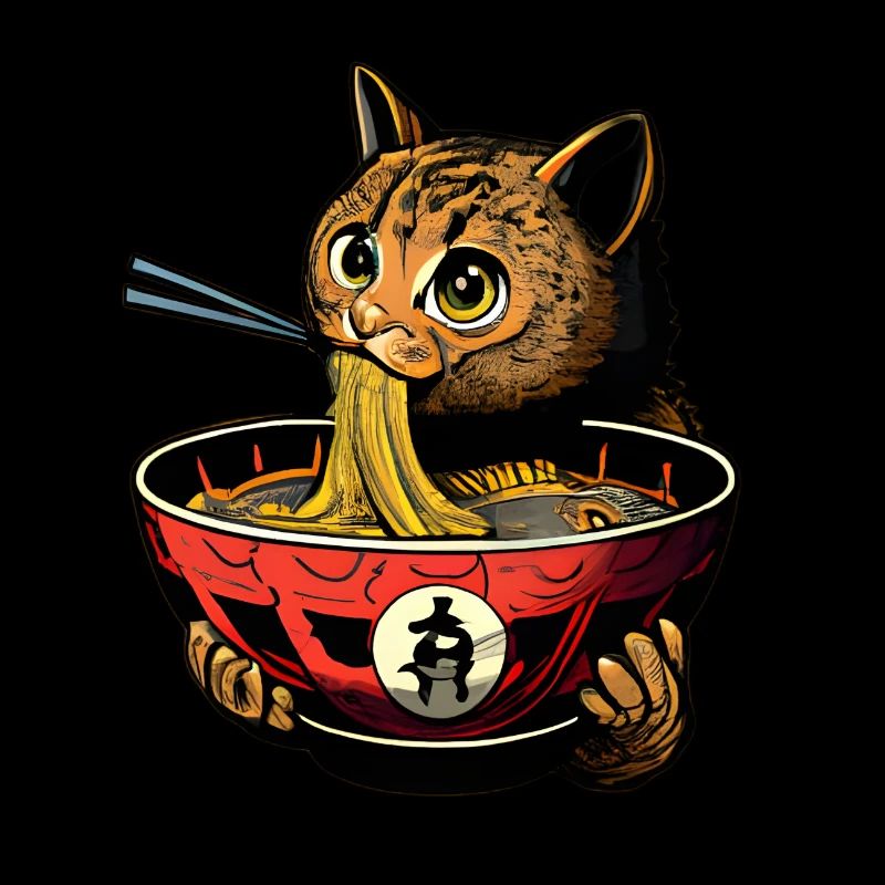 Le chat mignon aime la conception de nouilles ramen