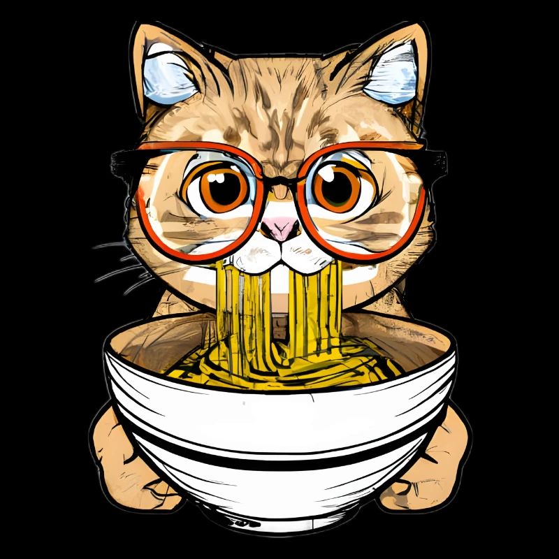 Le chat mignon aime la conception de nouilles ramen