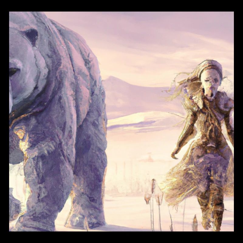 Mädchen in einer verschneiten Gegend neben einem Eisbären