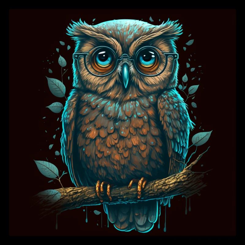 Süsse nerdy Eule mit einer Brille auf einem Ast