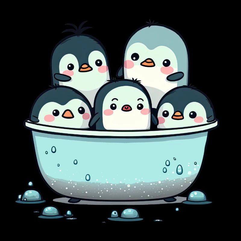 Cute Penguins having a Bath