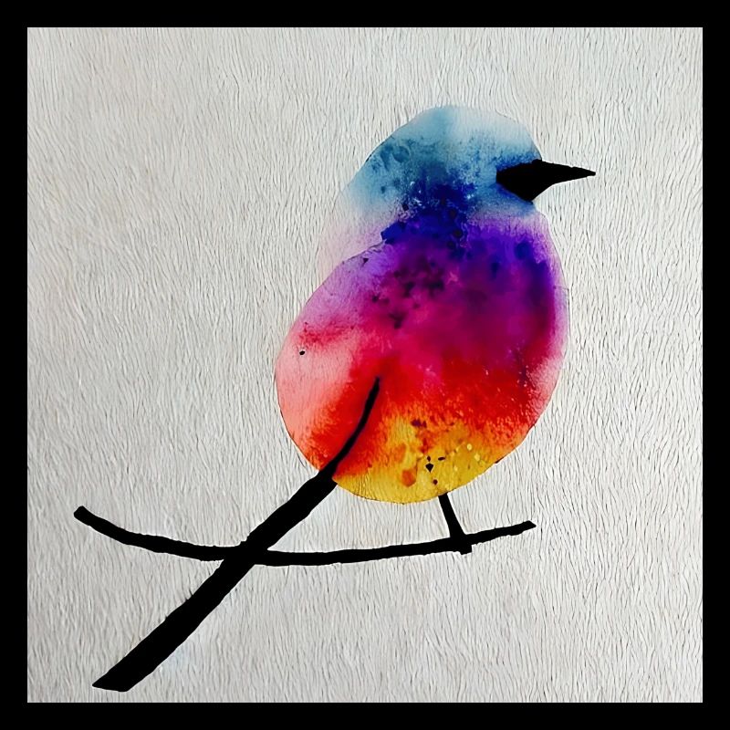 Farbenfrohe minimalistische Vogelkunst, Aquarellstil