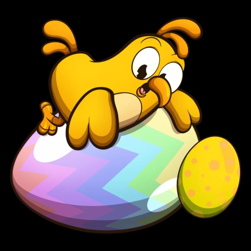 Cute Little Easter Chick With Easter Eggs