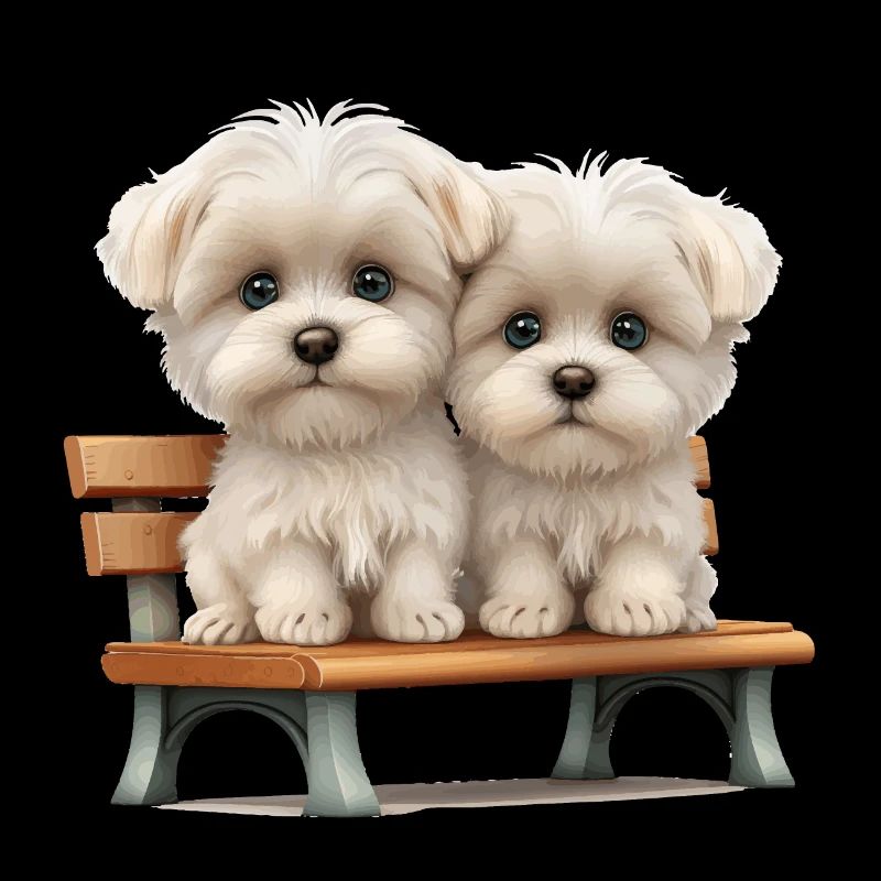 2 maltais sur banc cadeau