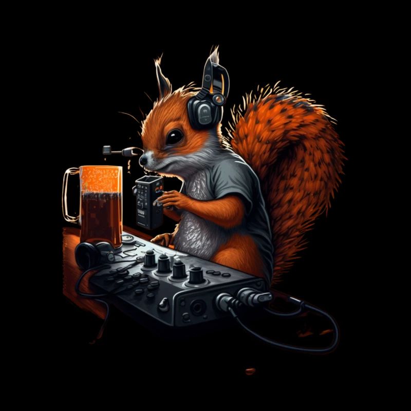 Techno DJ Eichhörnchen mit Bier