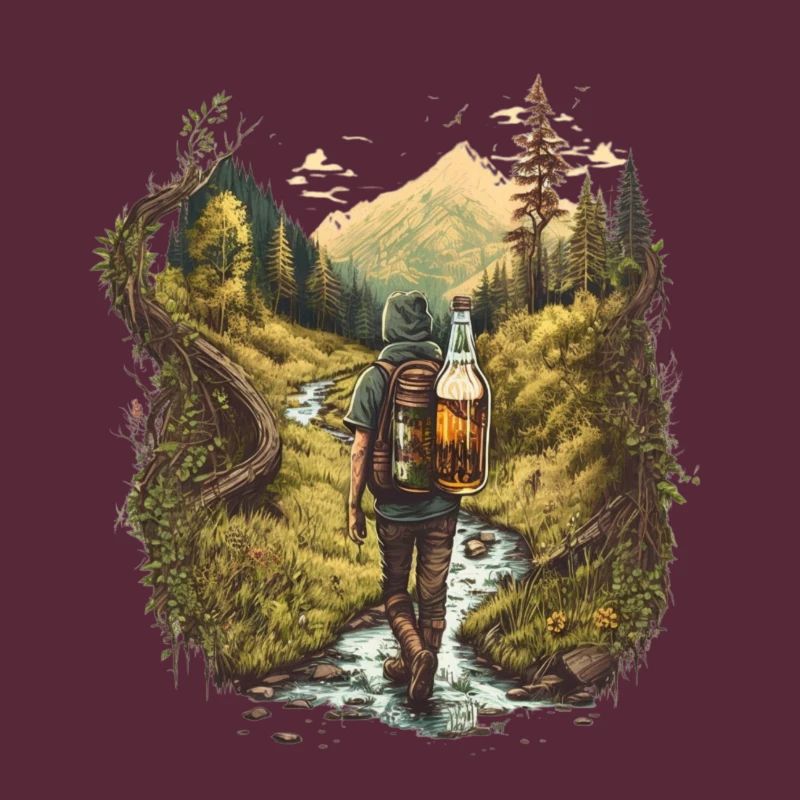 Wanderer am Fluss mit Bier im Rucksack