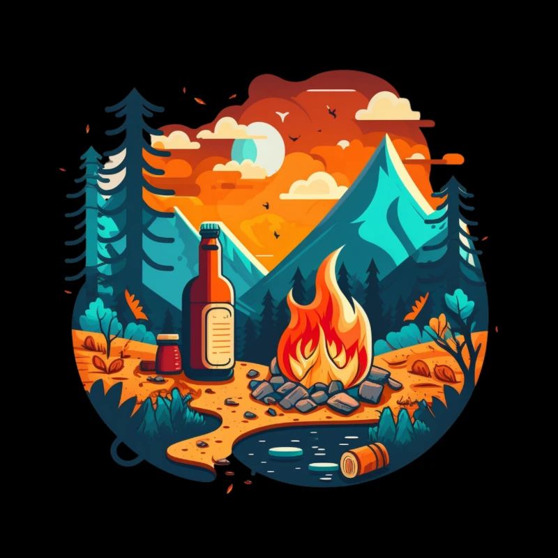 Outdoor Zelten mit Lagerfeuer und Bier