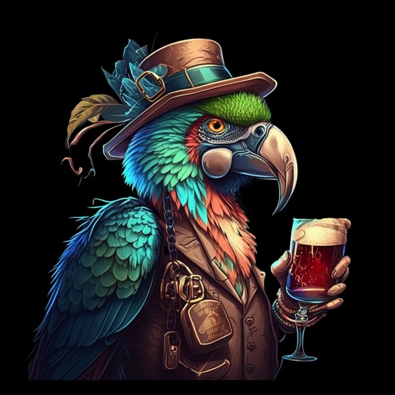 Cooler Papagei mitHut und Bier