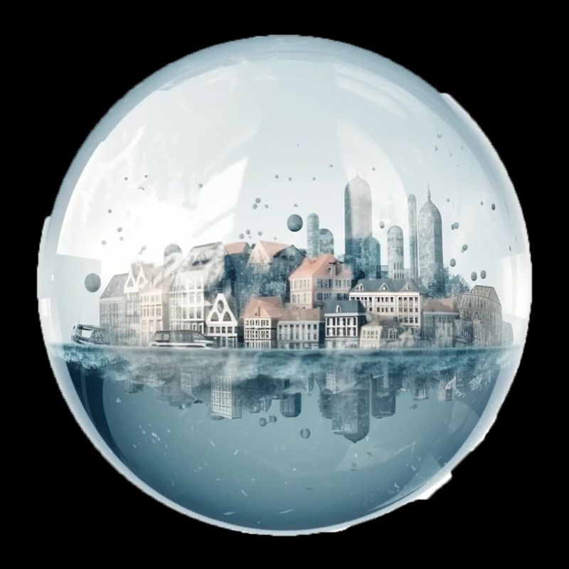 Stadt im Meer - Häuser in einer Glaskugel