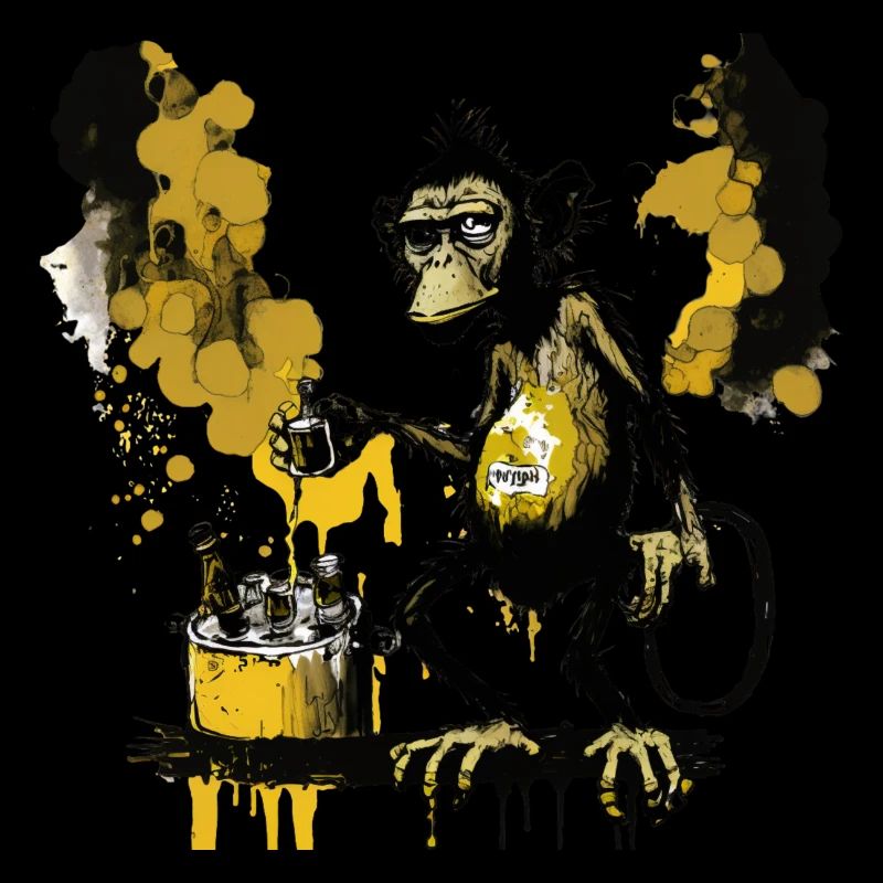 Cool chimpanzee brewing his own beer