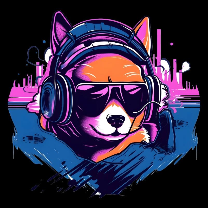 Shiba Inu im Synth Wave Style