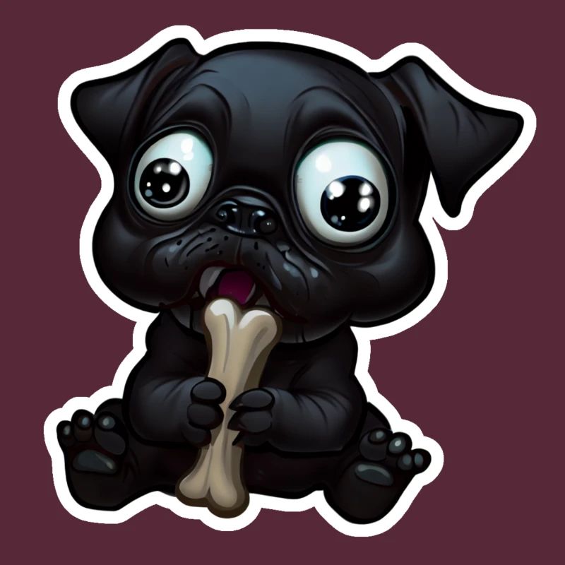 Petit bouledogue noir mangeant un os