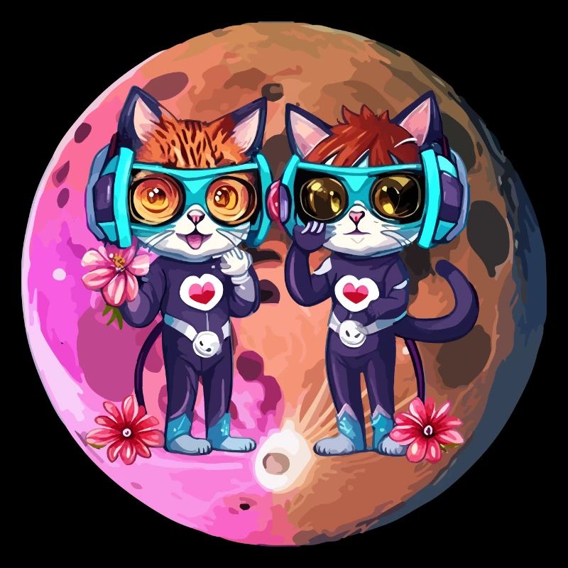 Coole Mond Katzen mit Kopfhörer