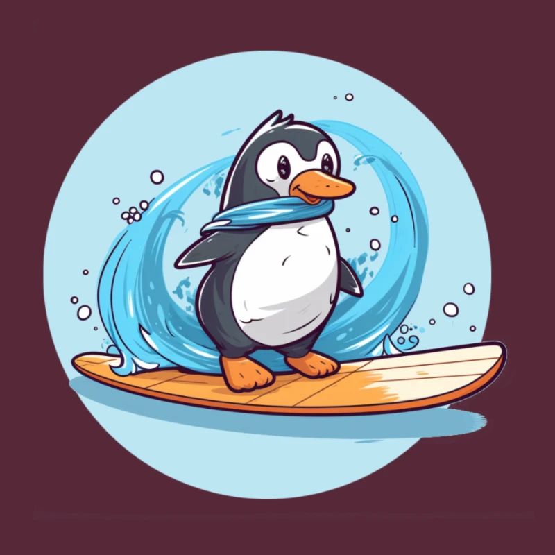 Süßer Surfender Pinguin auf einem Surfbrett